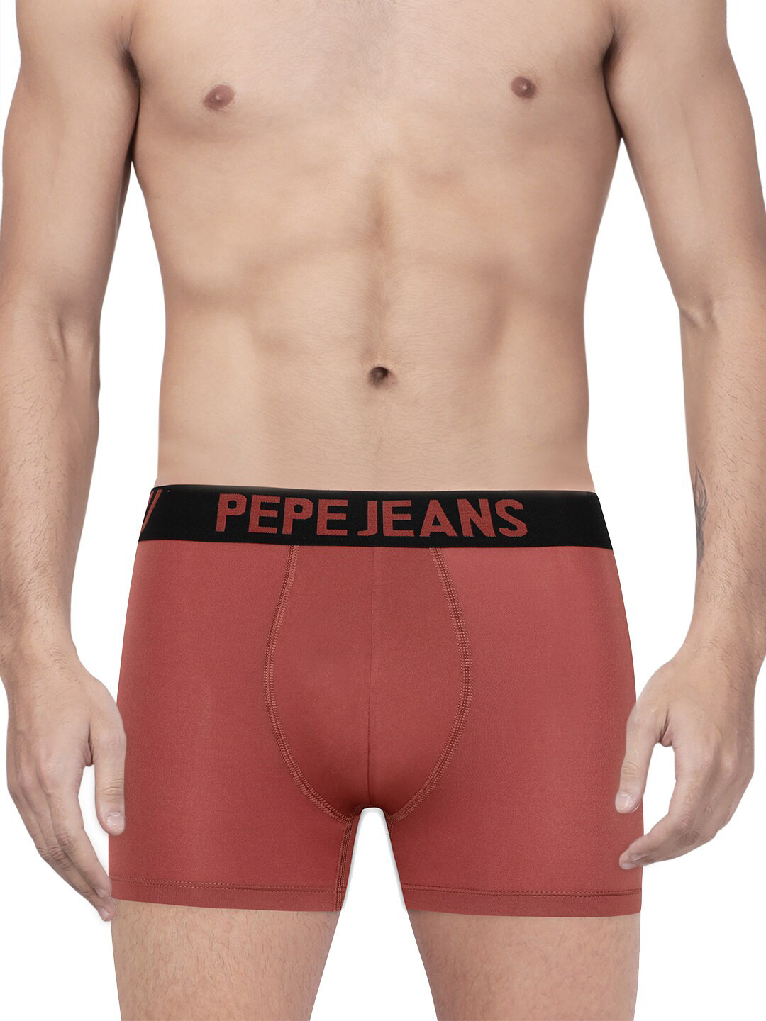 Pepe Jeans Men Maroon Solid Cotton Relaxed-Fit Trunk BGT01-MAROON-XL