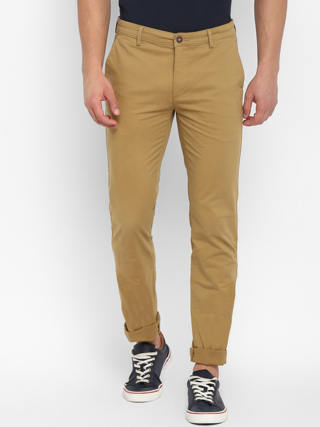 Turtle Men Khaki Skinny Fit Easy Wash Trousers