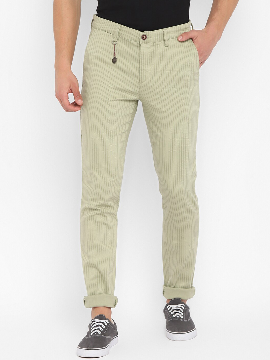 Turtle Men Cream-Coloured Checked Tapered Fit Easy Wash Trousers