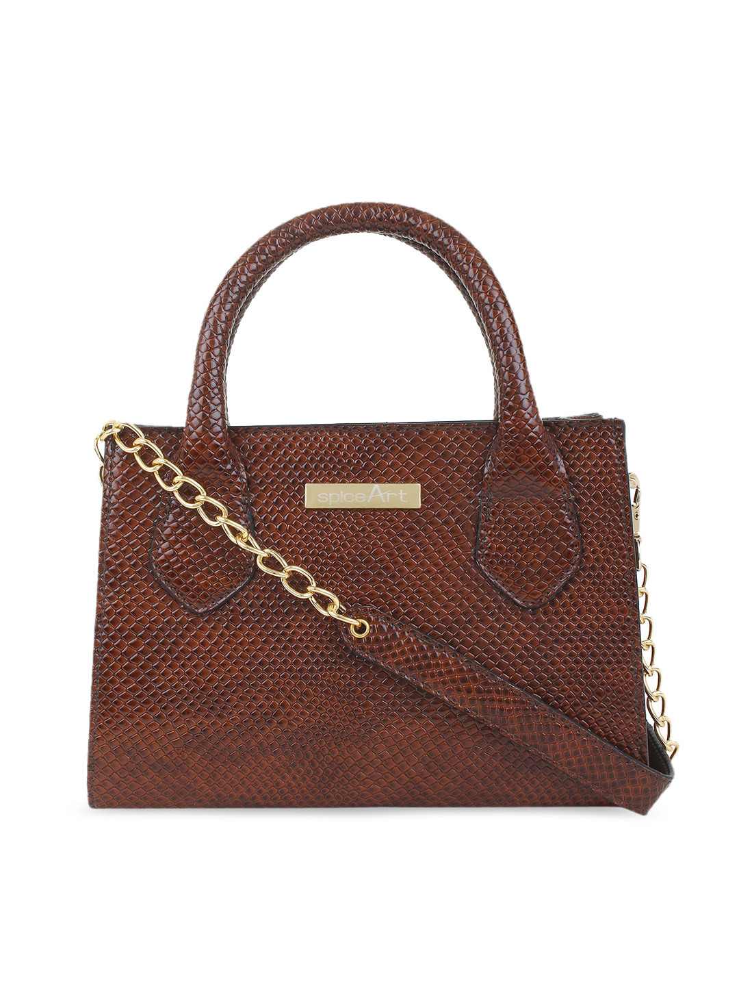 Spice Art Women Brown PU Structured Handheld Bag with Quilted