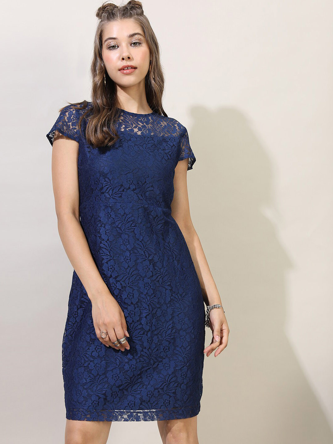 Tokyo Talkies Blue Lace Sheath Dress