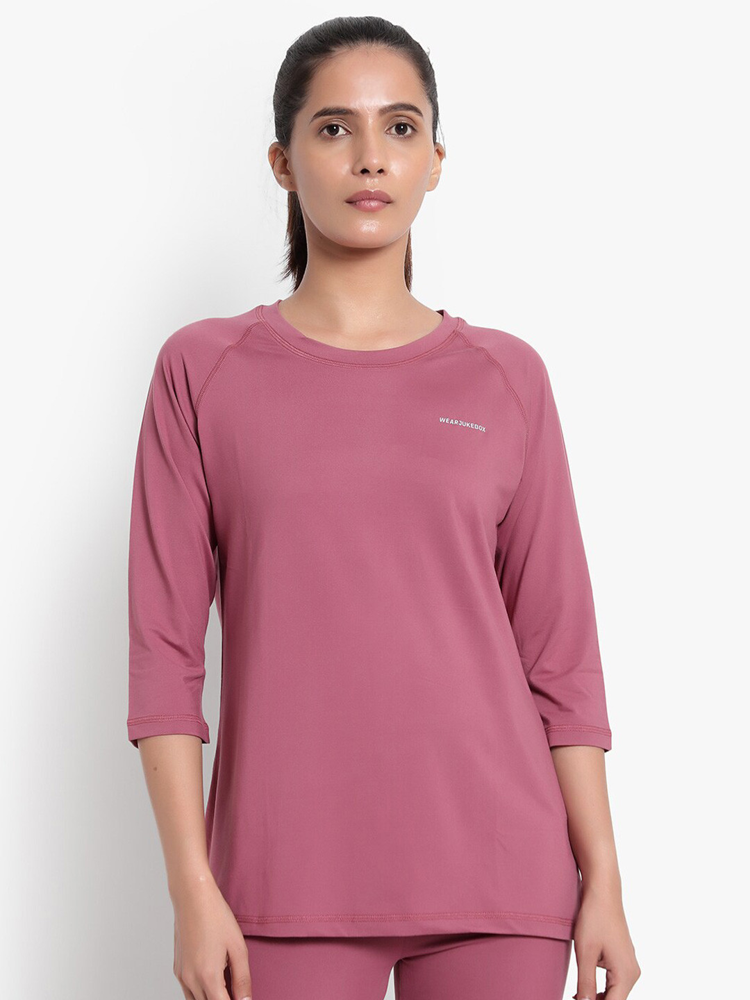 Wearjukebox Women Pink Raglan Sleeves T-shirt