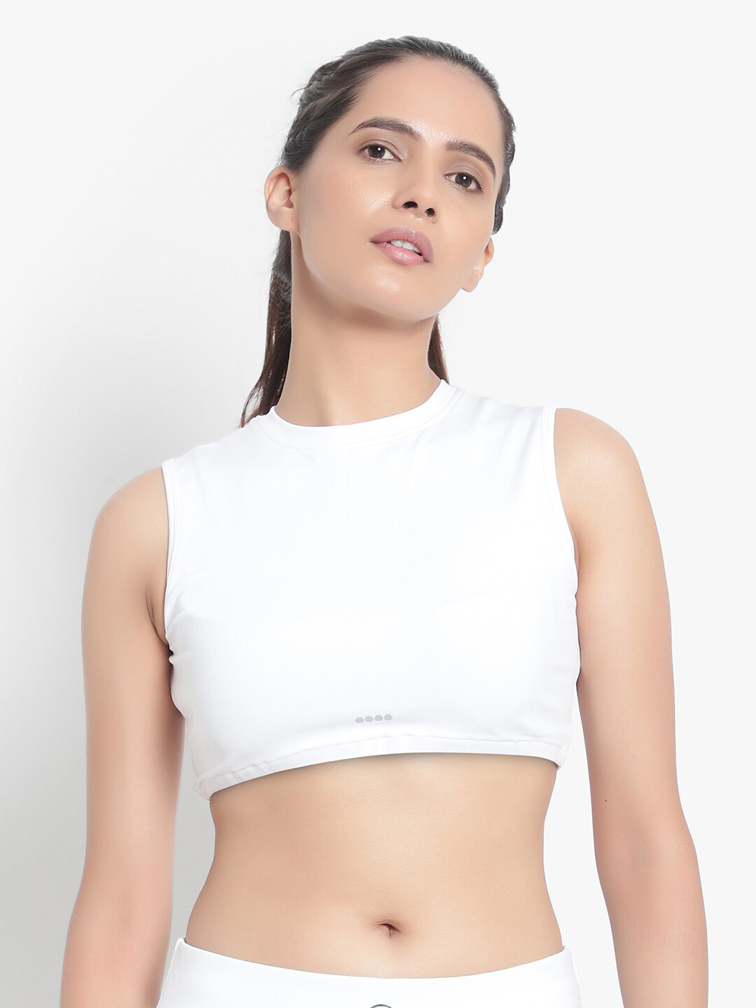 Wearjukebox White Solid Sleeveless Crop Top