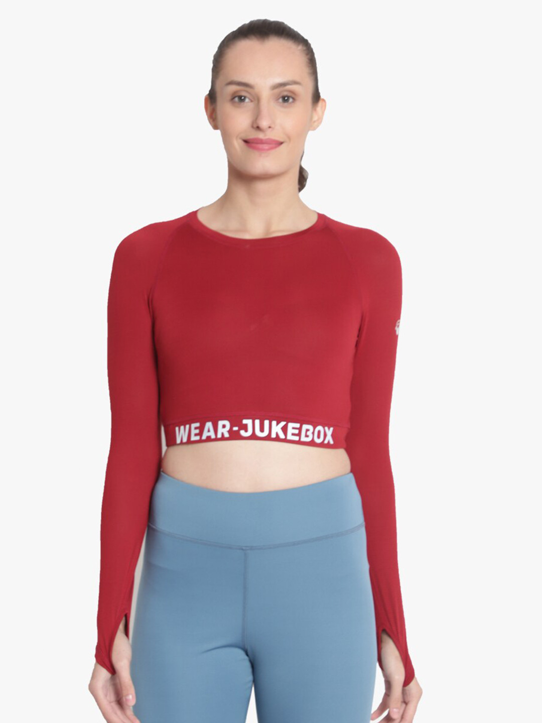 Wearjukebox Women Maroon Solid Crop Top