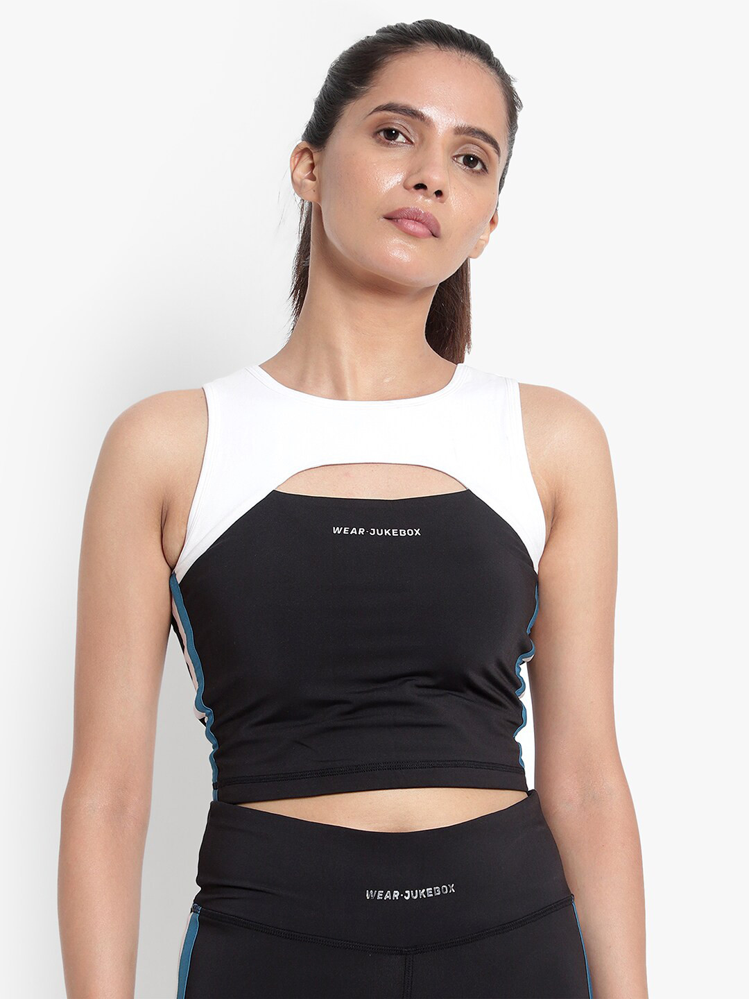Wearjukebox Black & White Colourblocked Tank Crop Top