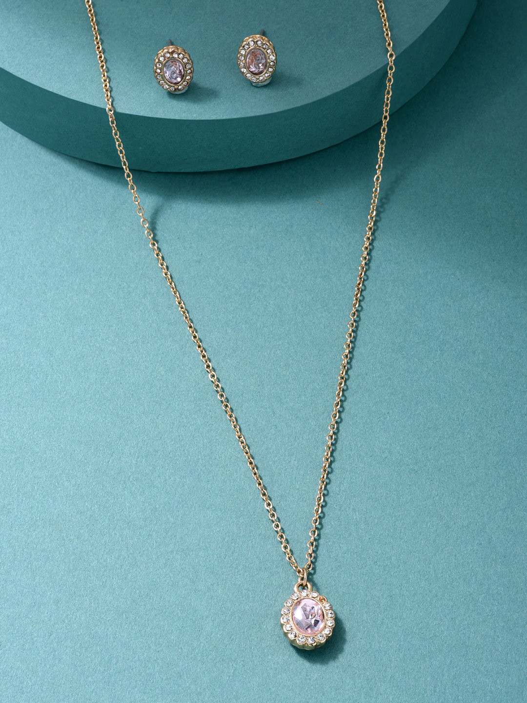 ToniQ Peach & Gold-Toned & Plated Stone-Studded Jewelley Set