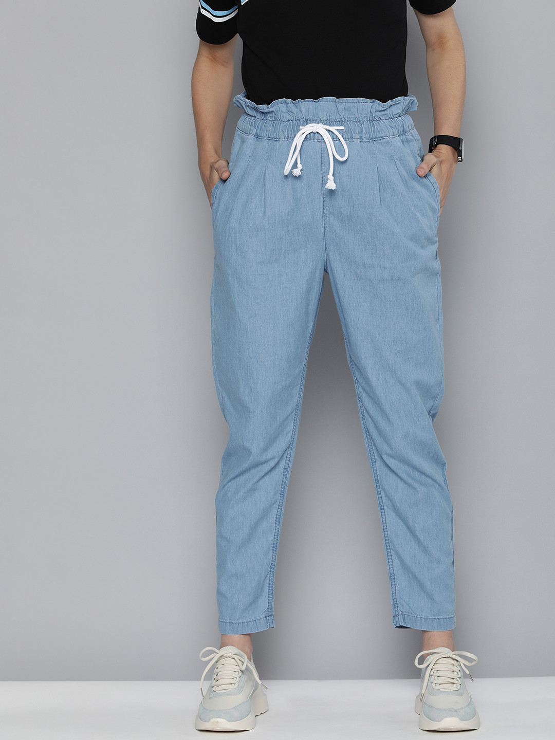 Flying Machine Women Blue Jogger High-Rise Pure Cotton Jeans