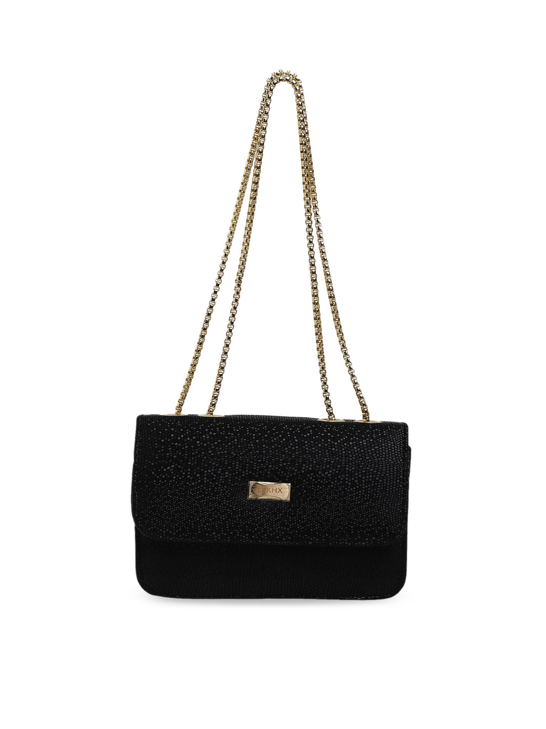 LEKHX Black Textured PU Structured Sling Bag