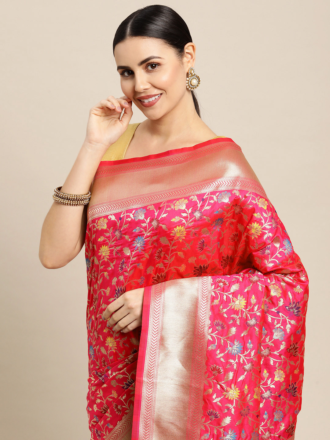 Royal Rajgharana Saree Pink & Gold Ethnic Motifs Zari Celebrity Banarasi Sarees