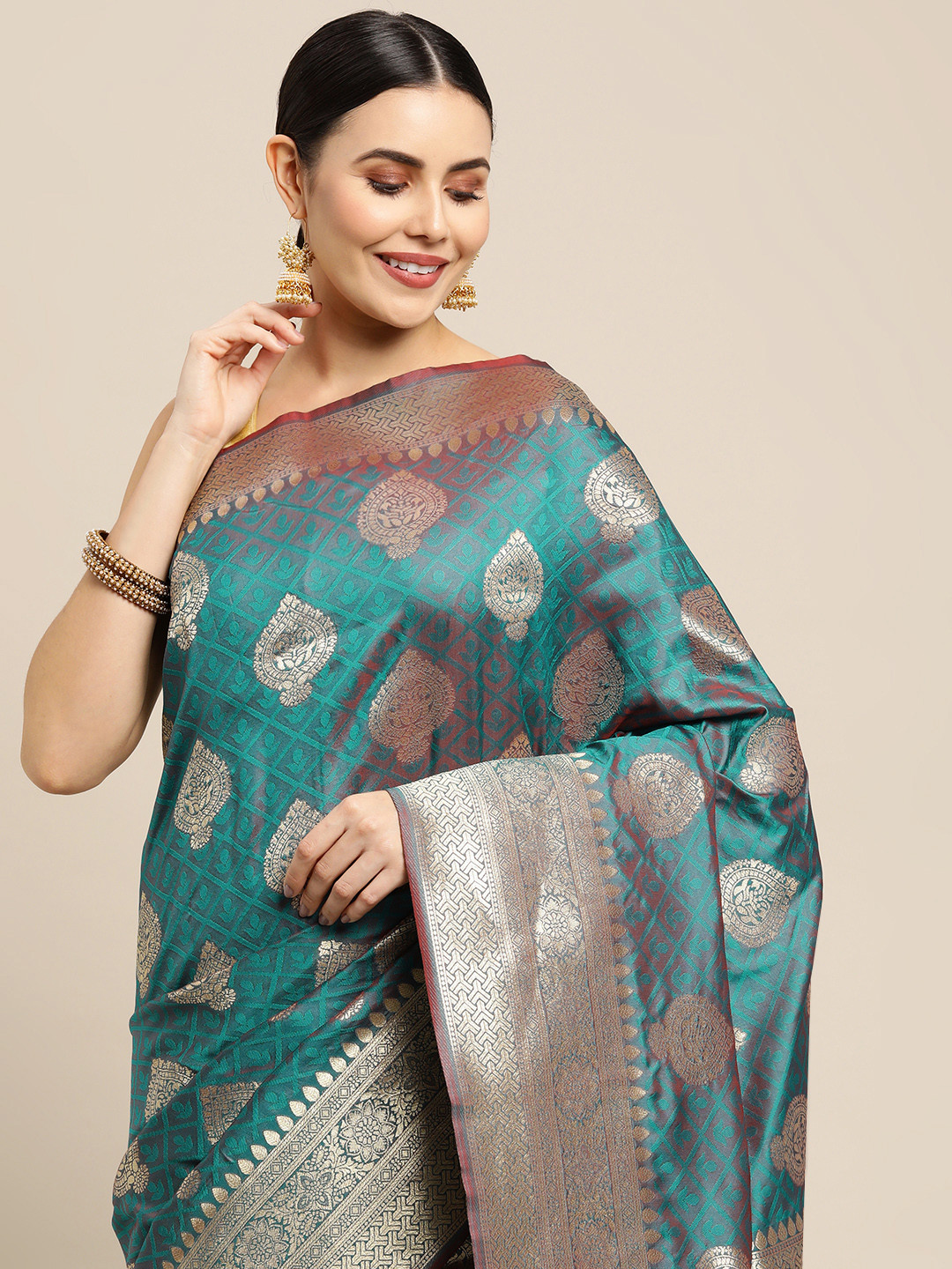 Royal Rajgharana Saree Blue & Gold Ethnic Motifs Zari Silk Blend Celebrity Banarasi Sarees