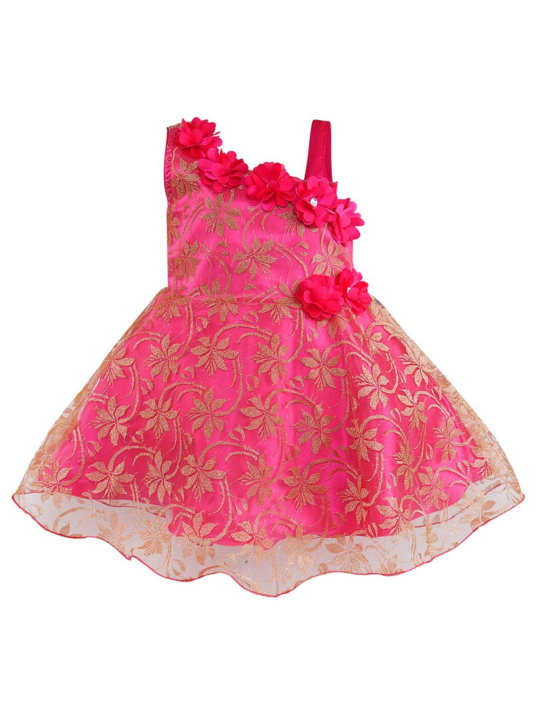 Wish Karo Pink Floral One Shoulder Net Dress