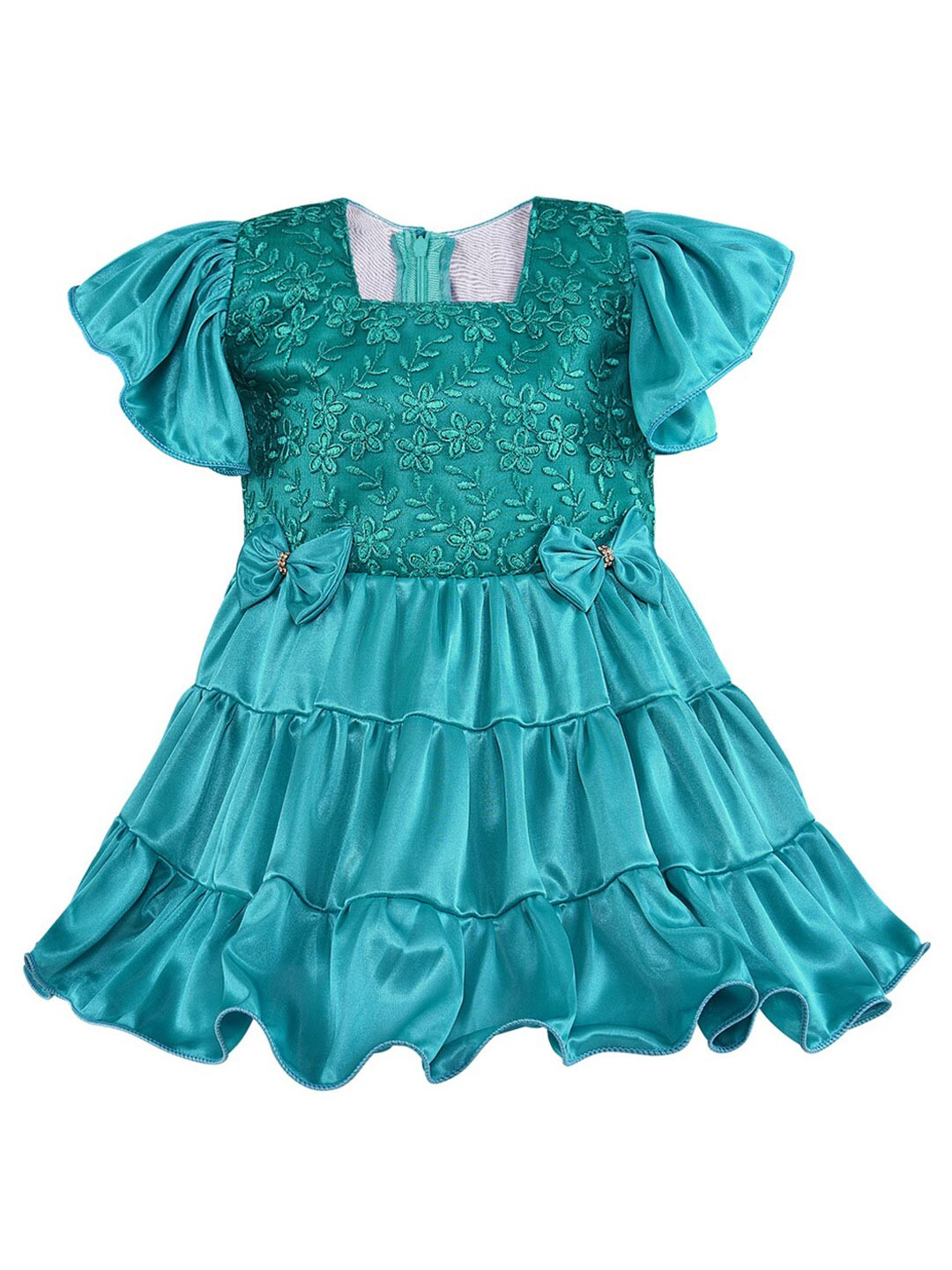 Wish Karo  Girls Green & baltic Satin Dress