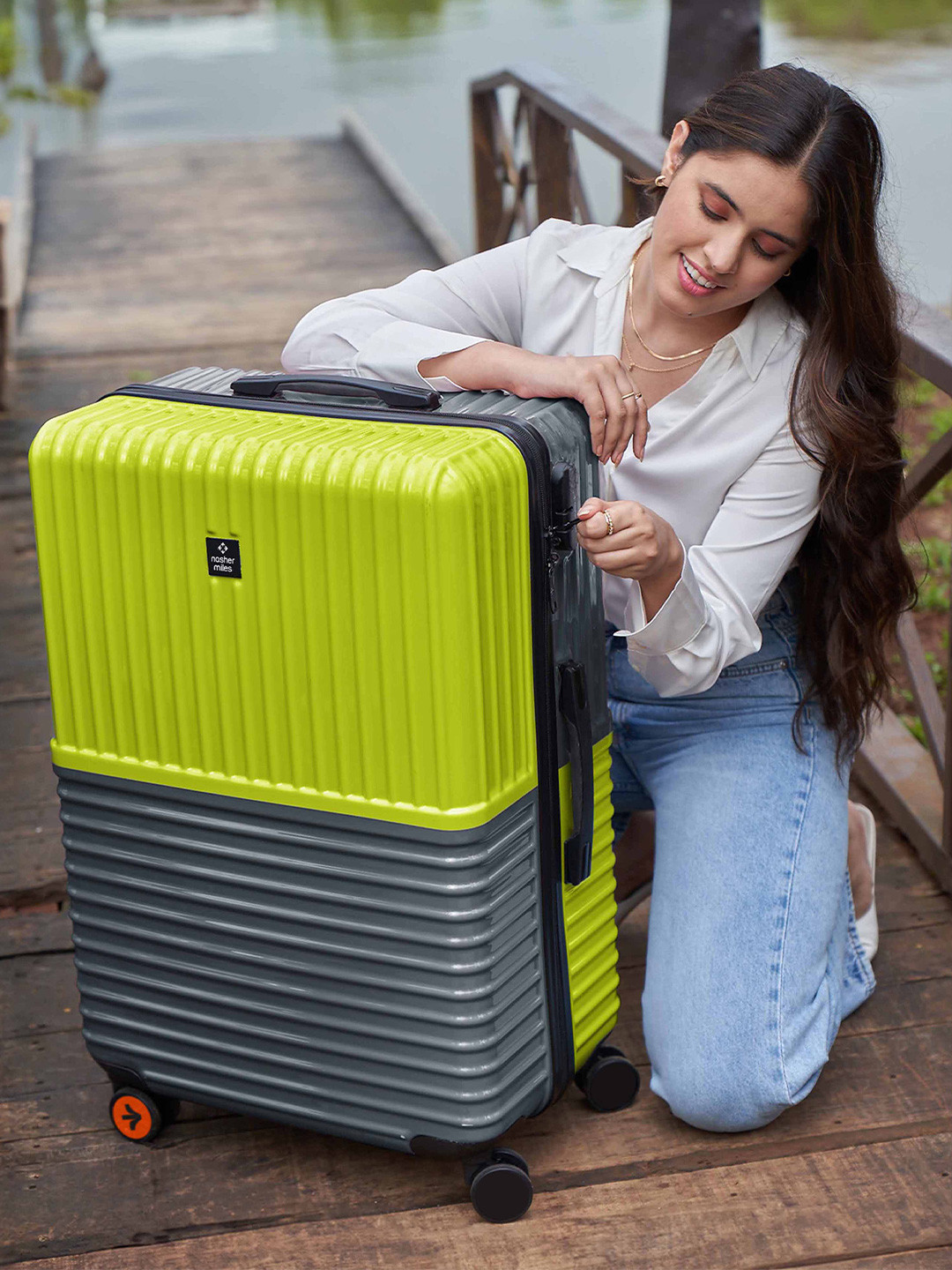 Nasher Miles Istanbul Hard-Sided ABS & PC Medium LimeGreen Olive Trolley Bag - 24Inch 65cm