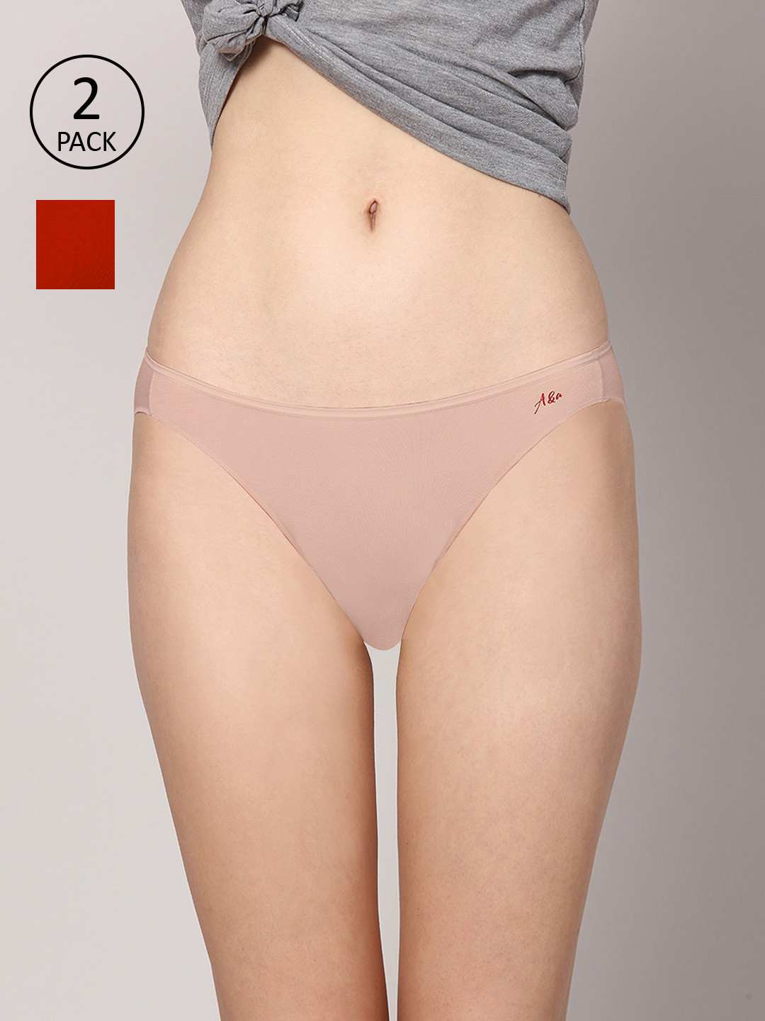 AshleyandAlvis Women Pack of 2 Solid Anti-Bacterial Bamboo MicroModal Bikini AA-BK-AN-SR