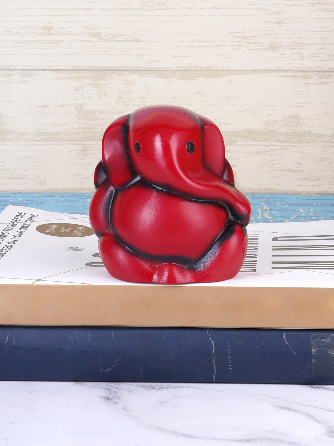 FASHIYANOO Appu Ganesh Red Polyresin Glossy Living Room Tiny Showpiece -