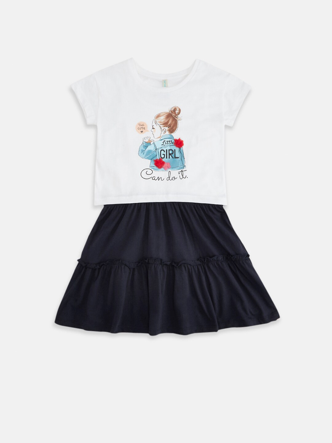 Pantaloons Junior Navy Blue & White Printed Dress