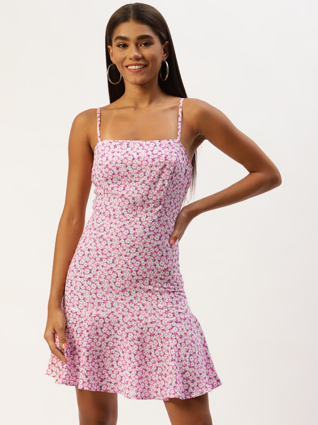 LC Waikiki Women Pink & White Floral A-Line Dress