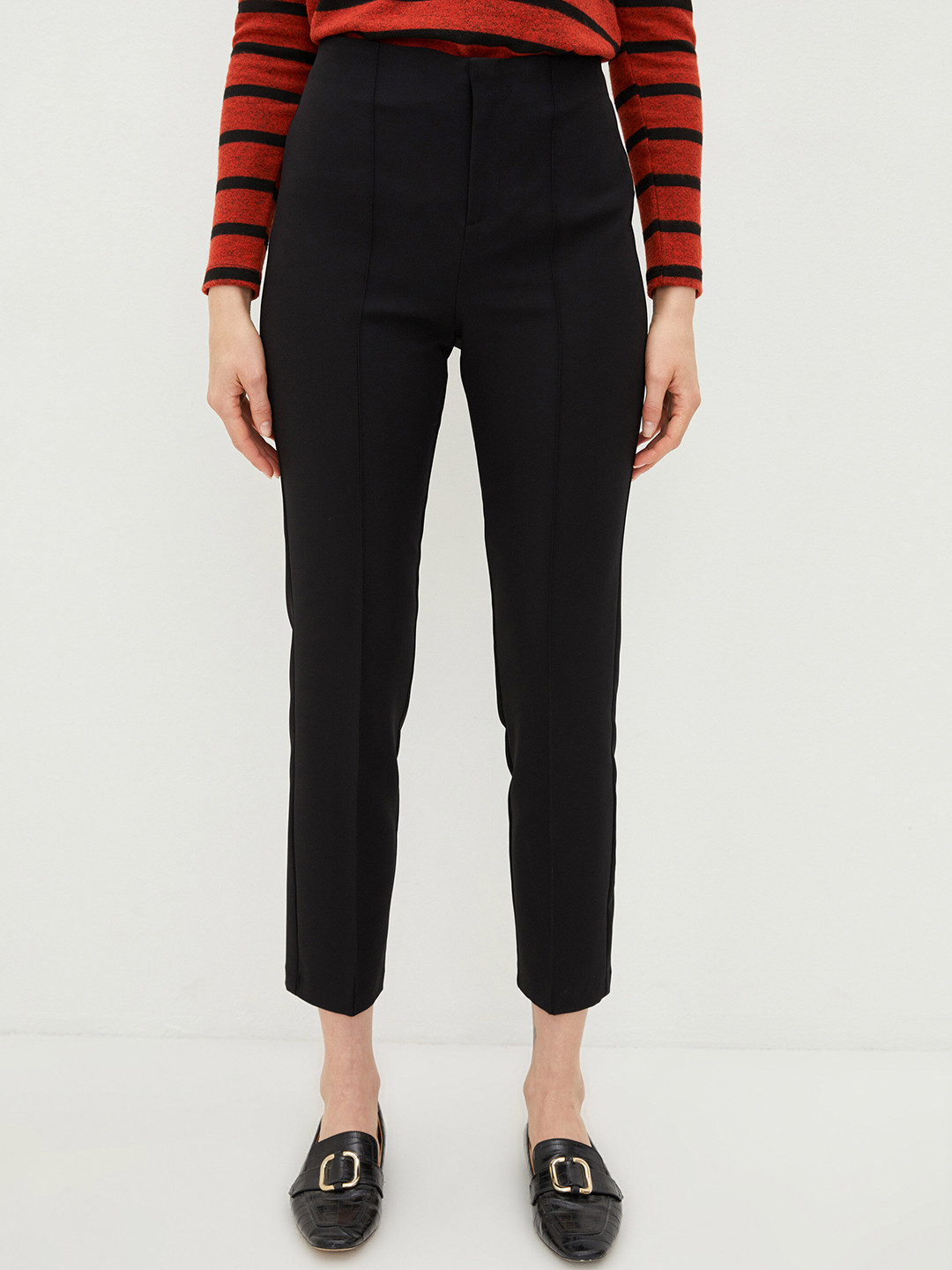 LC Waikiki Women Black Slim Fit High-Rise Straight Trousers