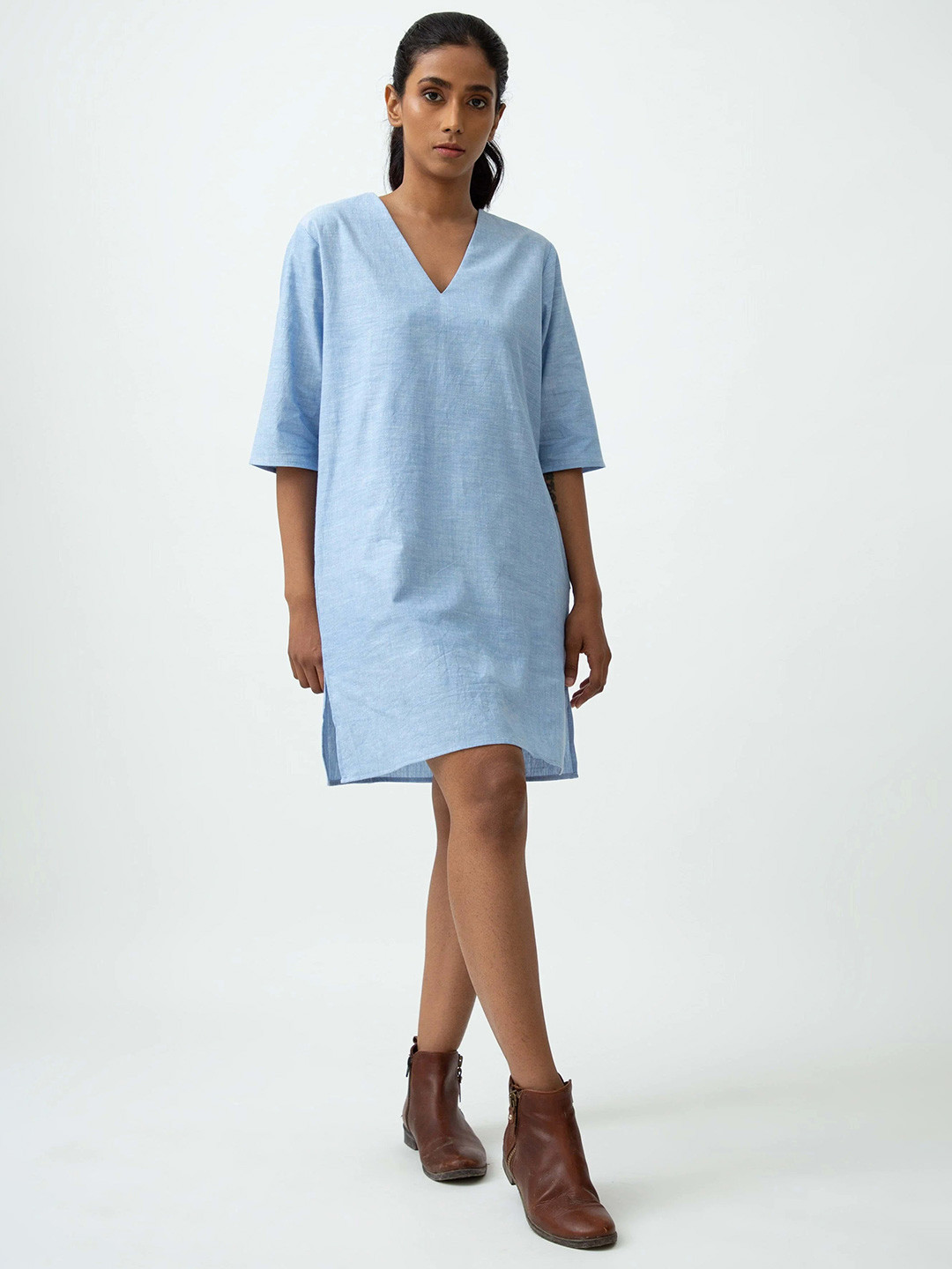 Saltpetre Blue Solid A-Line Tunic Dress