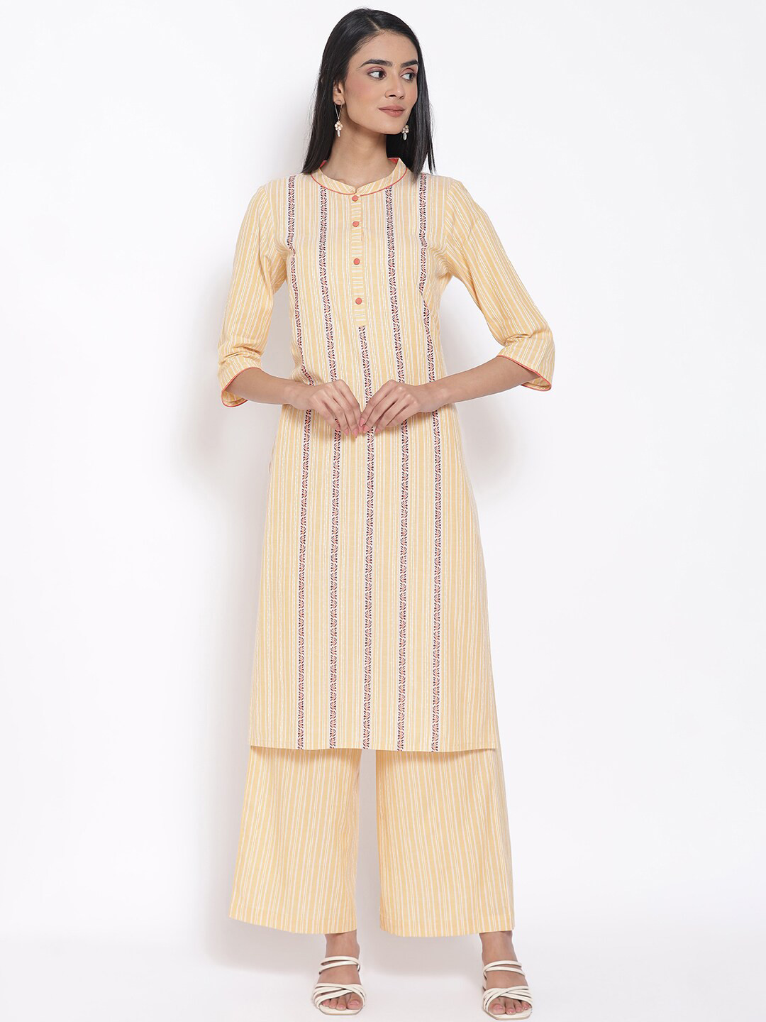 AURELIA Women Orange Pure Cotton Kurti with Palazzos