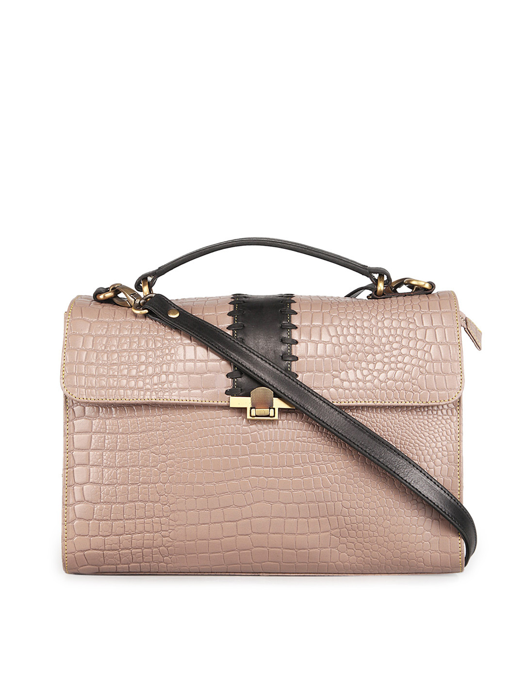GENWAYNE Silver-Toned Textured Leather Structured Satchel
