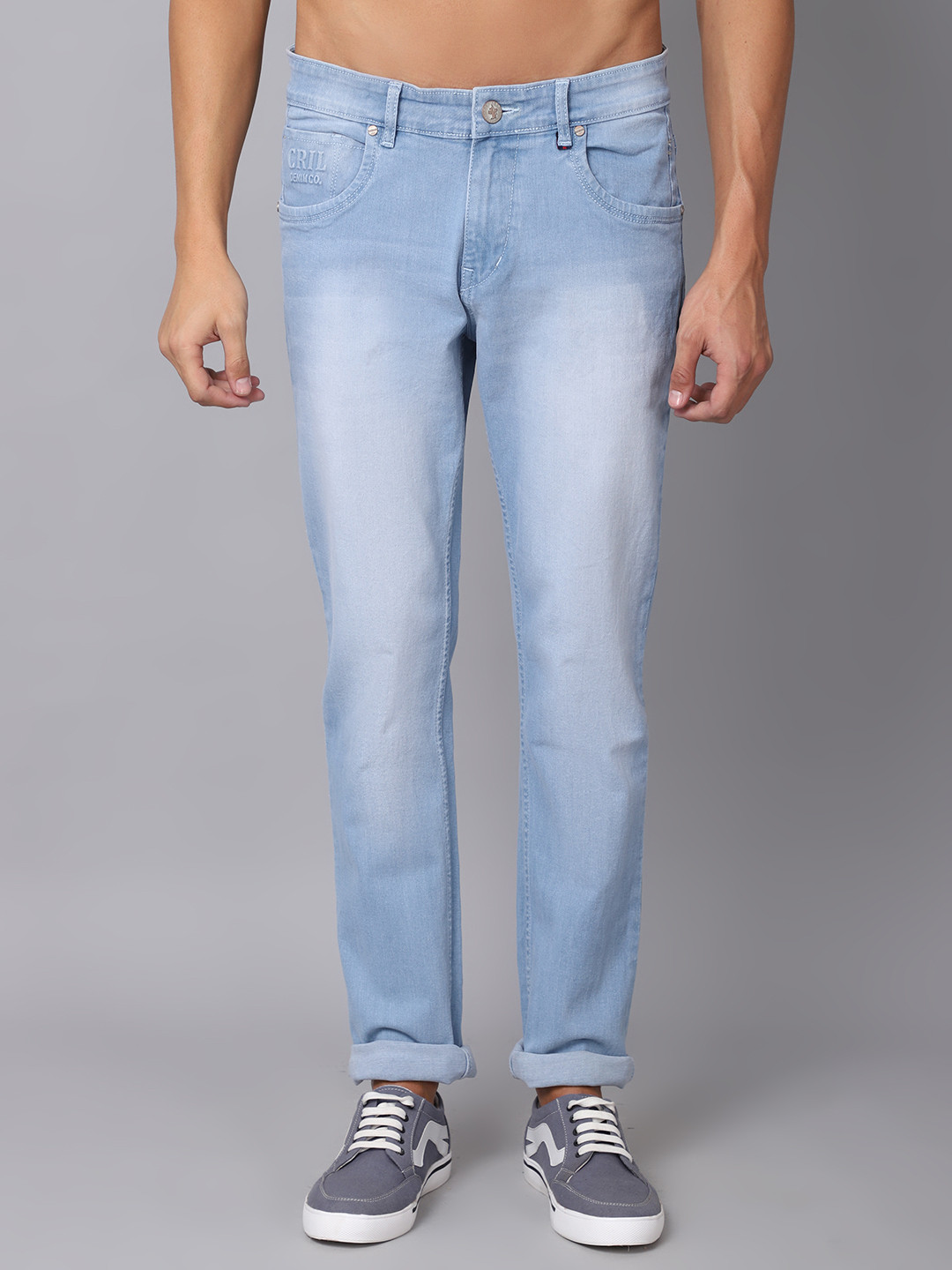 Cantabil Men Blue Light Mercerised Heavy Fade Jeans