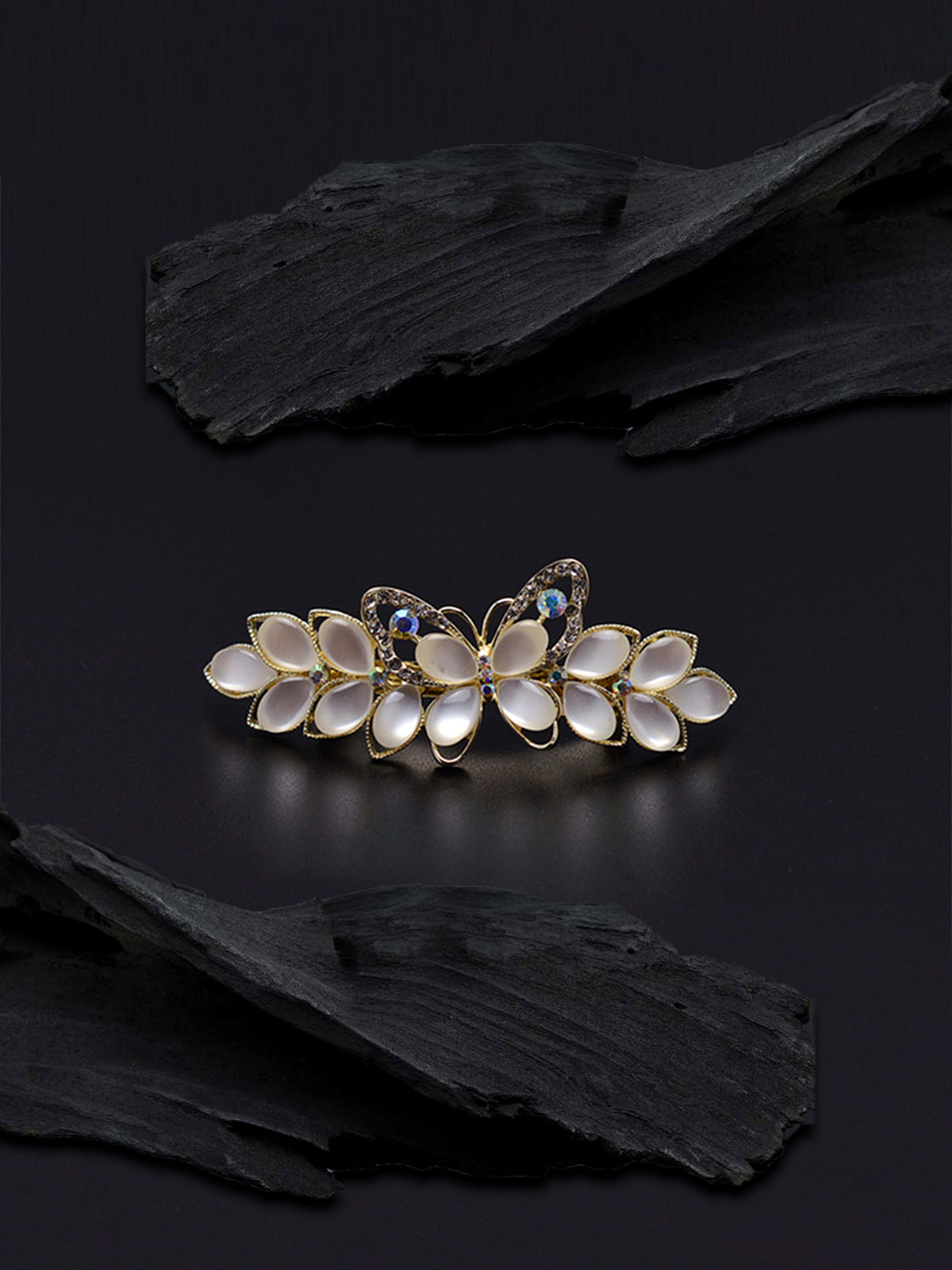 Yellow Chimes Women White & Gold-Toned Embellished French Barrette