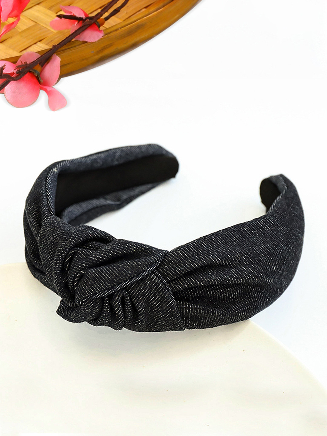 Yellow Chimes Women Black Classy Plain Woven Denim Hair Band