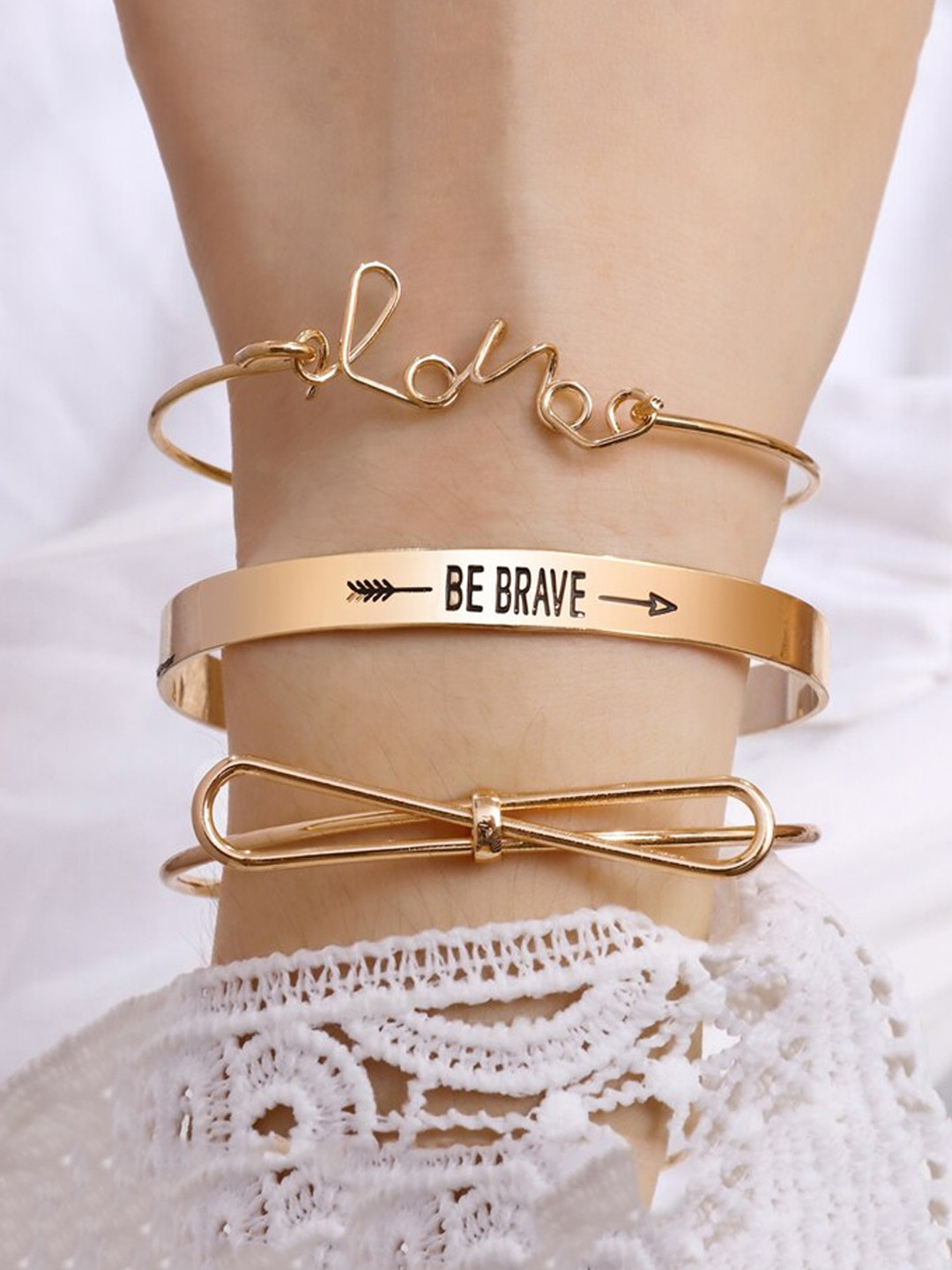 Yellow Chimes Women Set of 3 Gold Plated Cuff Bracelets