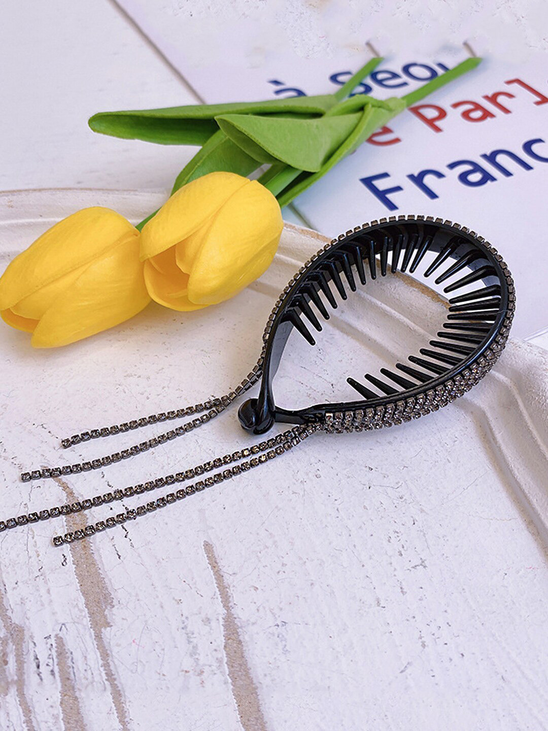 Yellow Chimes Girls Black Bumpit Hair Pin