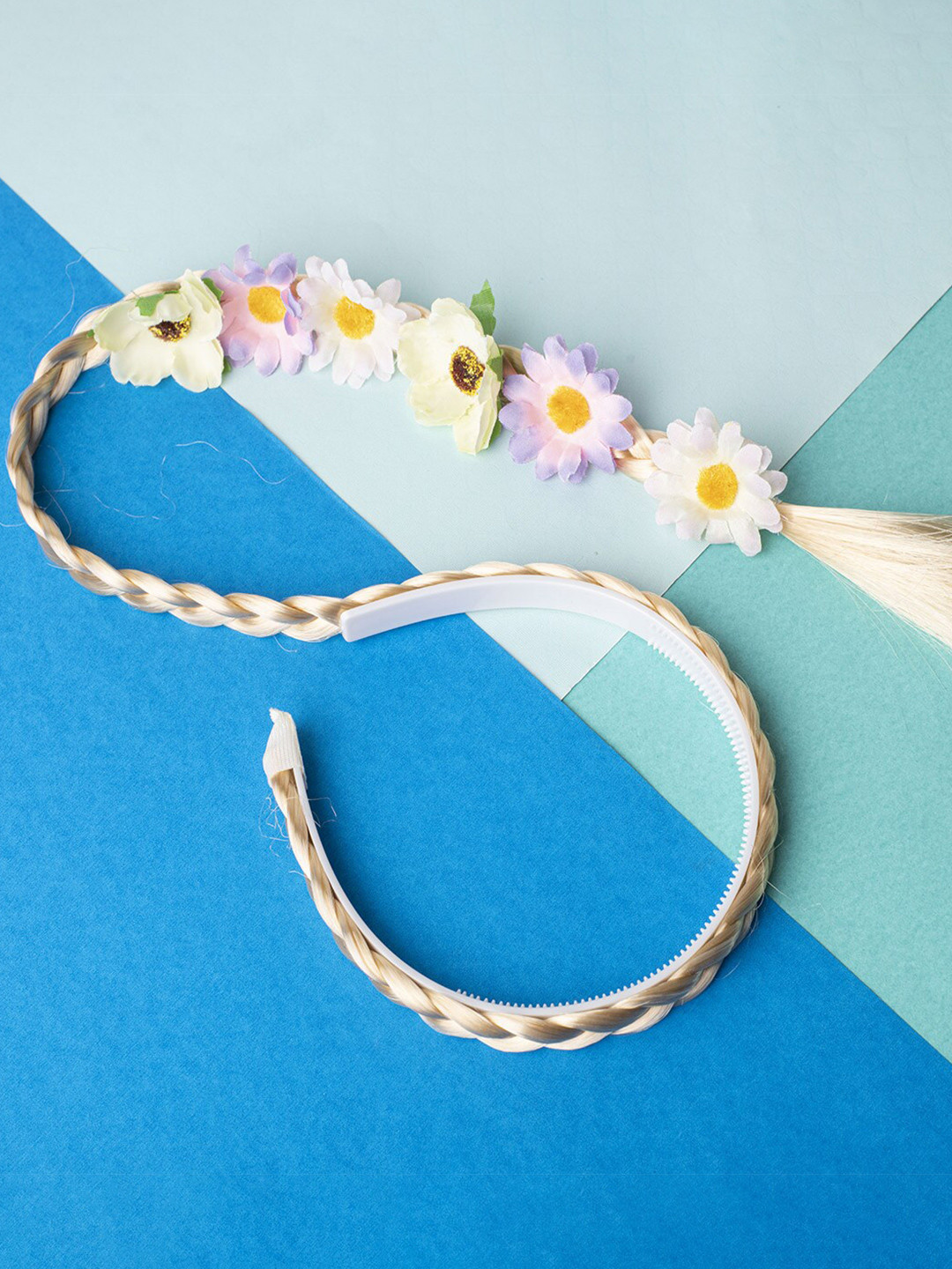 Jewelz Women Cream-Coloured & Purple Flower Design Pony Tail Headband