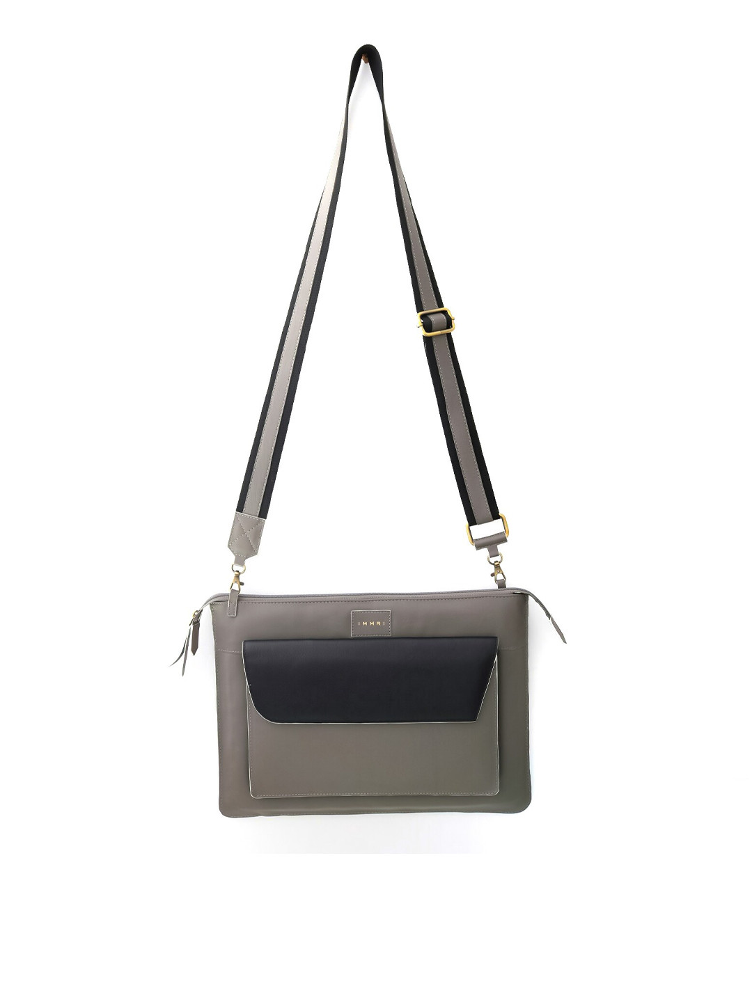 IMMRI Unisex Grey & Black Colourblocked Leather Laptop Bag