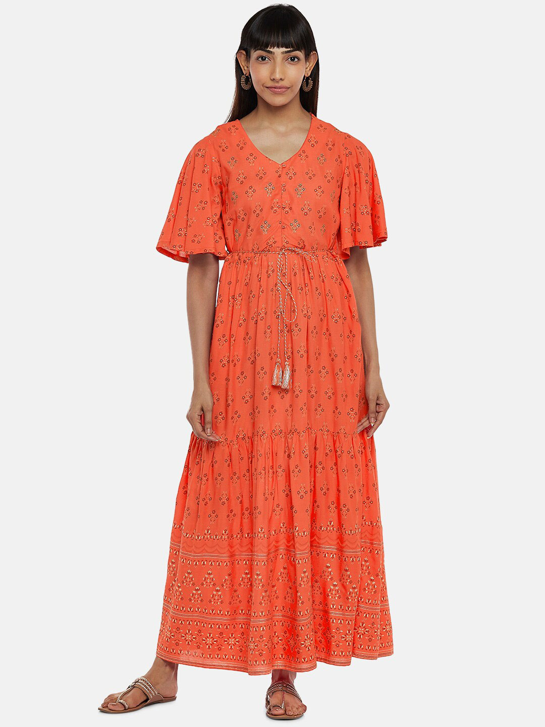 AKKRITI BY PANTALOONS Rust Floral Maxi Dress