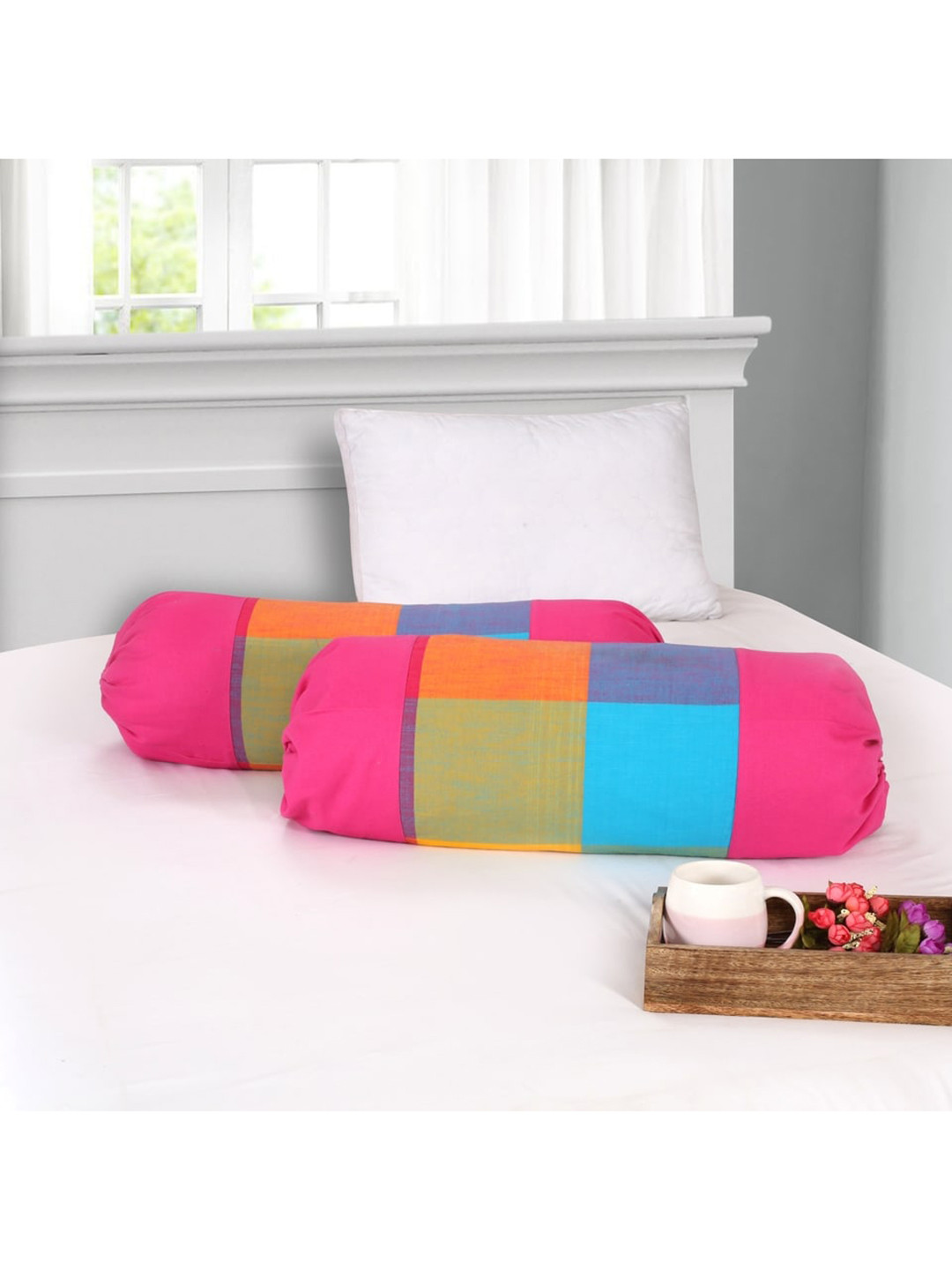 SHADES of LIFE Pink Colorblocked Bolster Covers