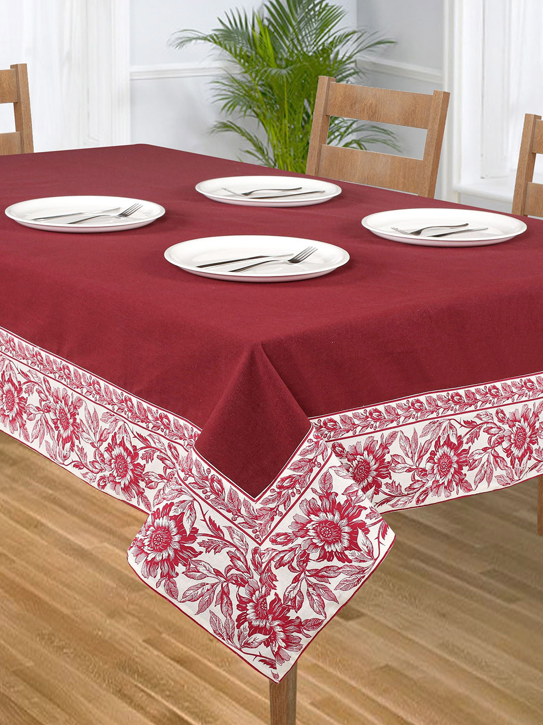 SHADES of LIFE  Maroon & White Printed Cotton Table Covers