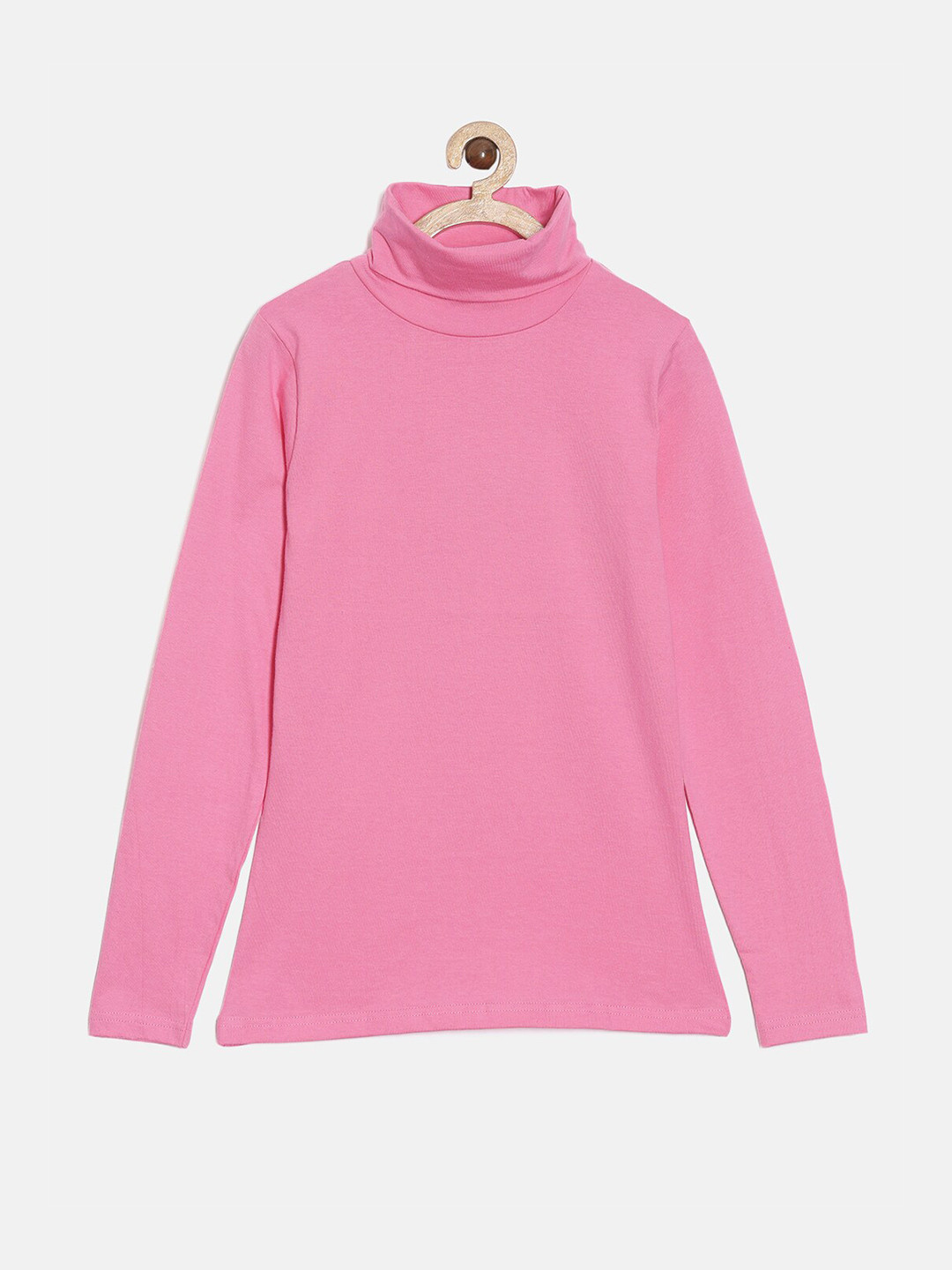 SEIYON Girls Pink High Neck Raw Edge T-shirt