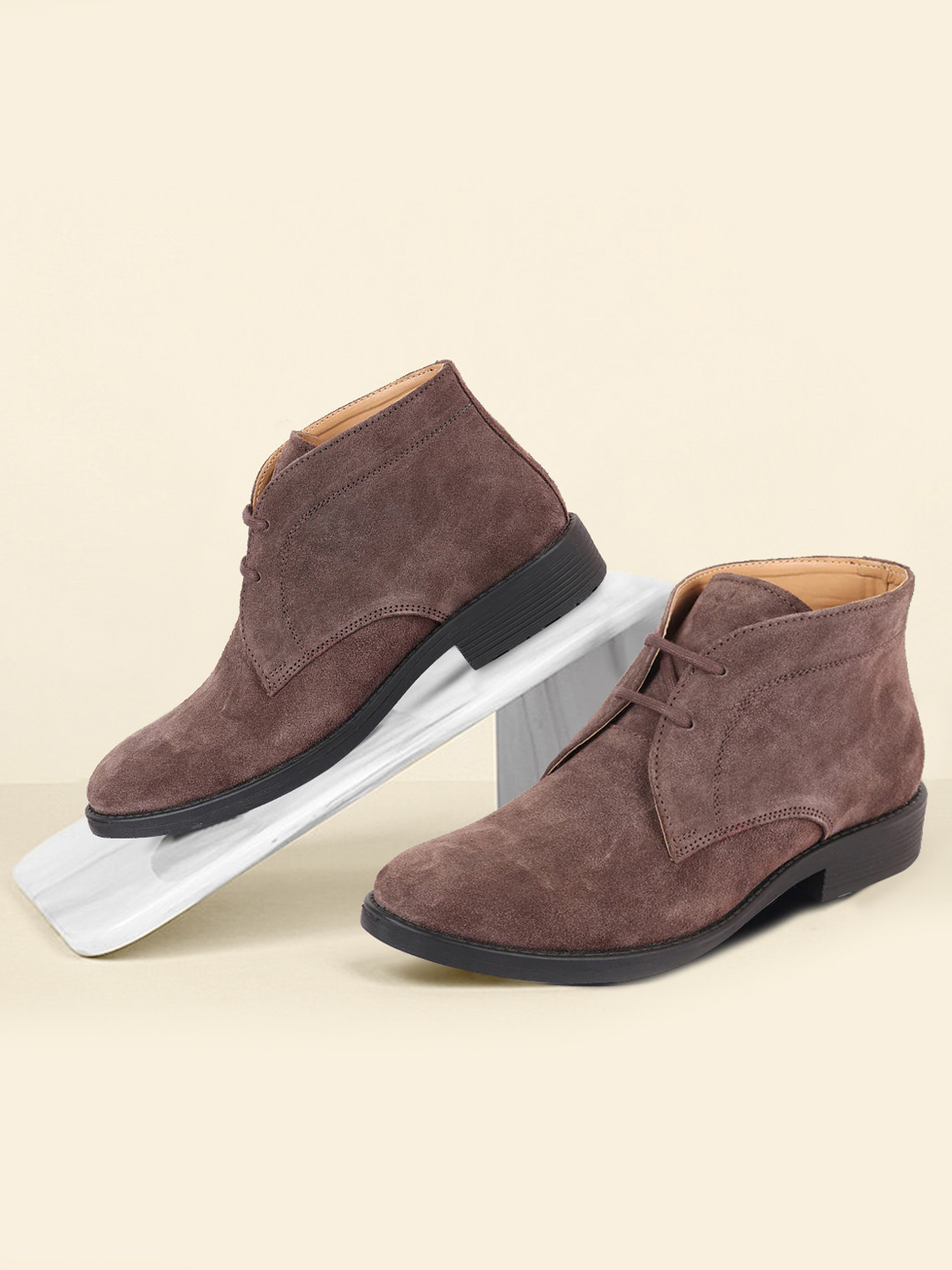 FAUSTO Men Brown Solid Suede Chukka Boots