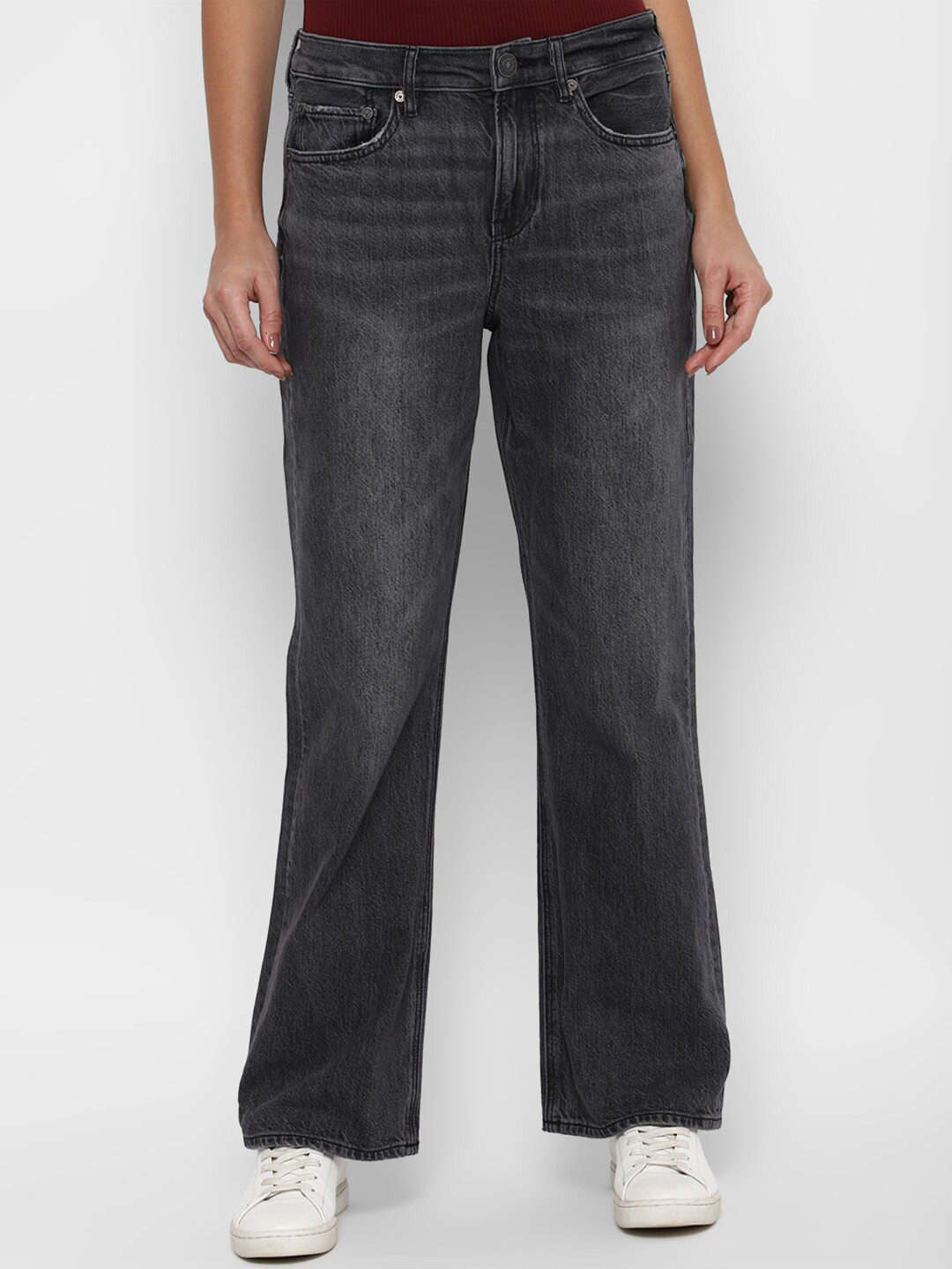 AMERICAN EAGLE OUTFITTERS Women Black Wide Leg Heavy Fade Jeans