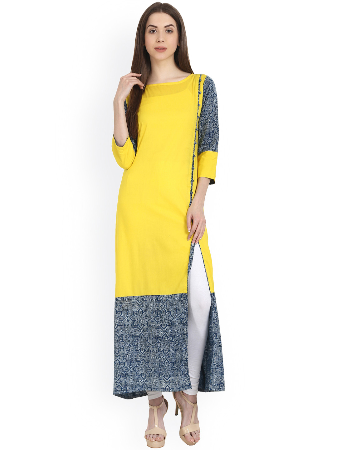 Nayo Women Yellow Printed & Colourblocked Kurta