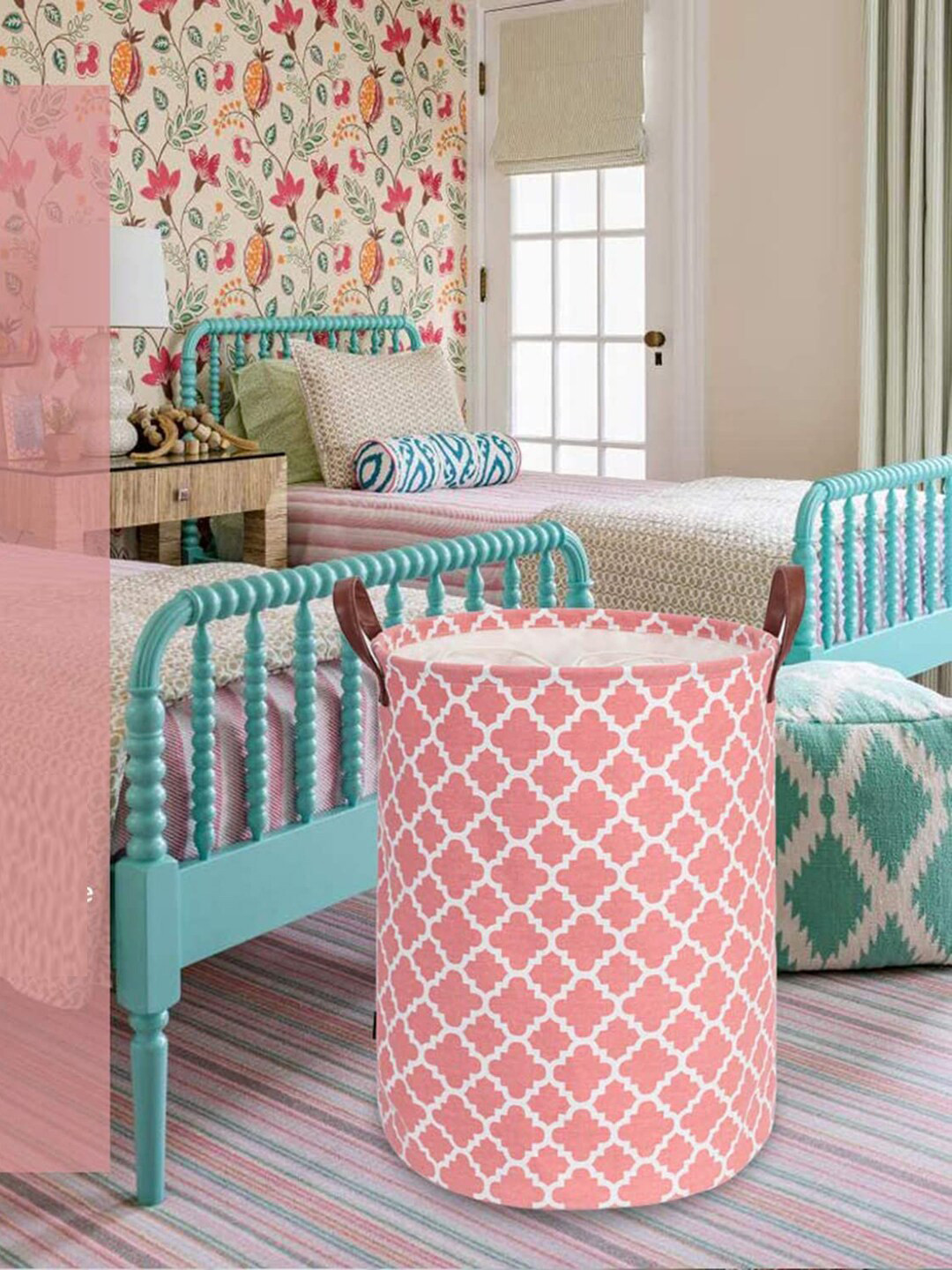 HOUSE OF QUIRK Pink Printed Laundry Basket
