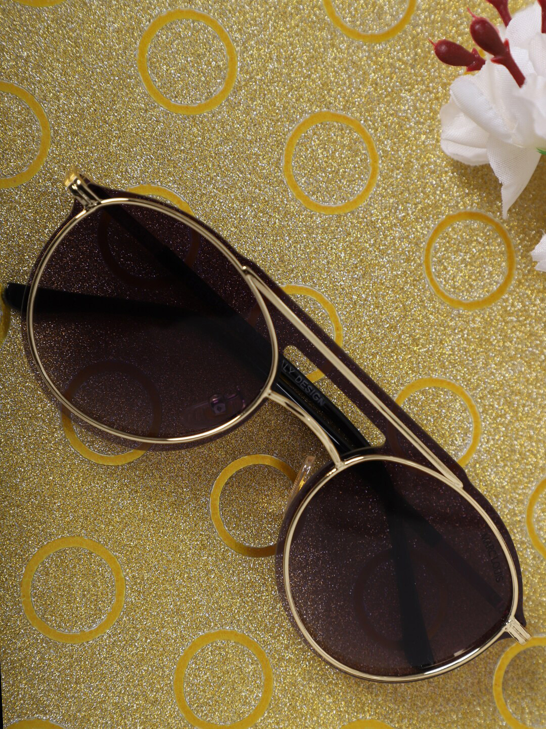 MARC LOUIS Women Purple Lens & Gold-Toned Aviator Sunglasses with UV Protected Lens-110026