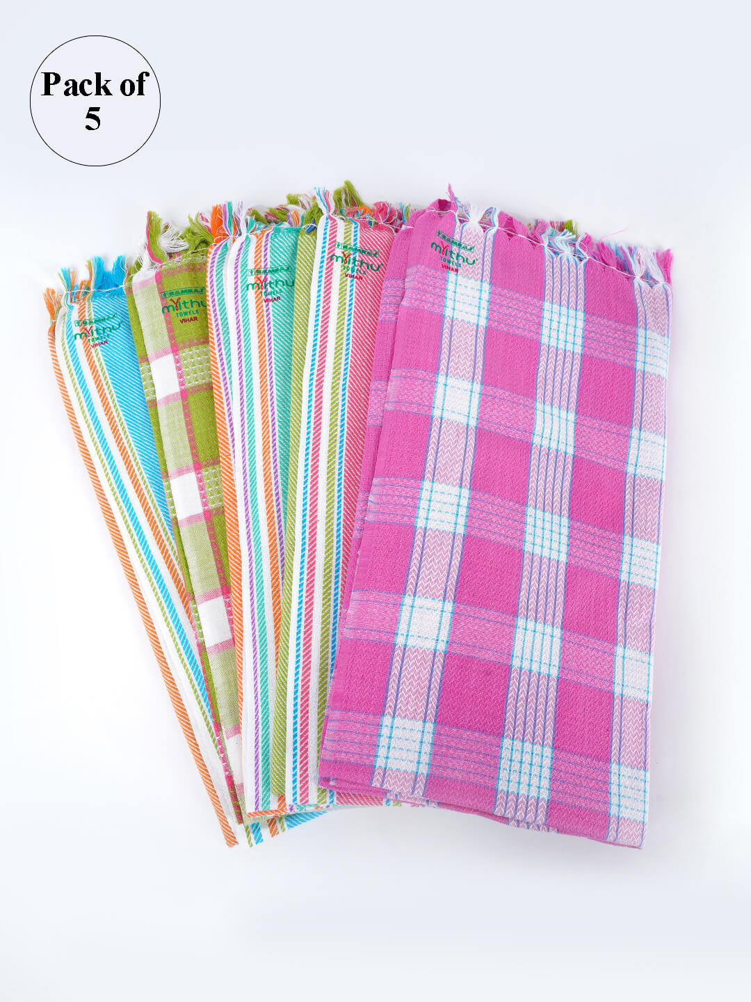 Ramraj Pack of 5 Cotton Printed Multicolor 150 GSM Bath Towels