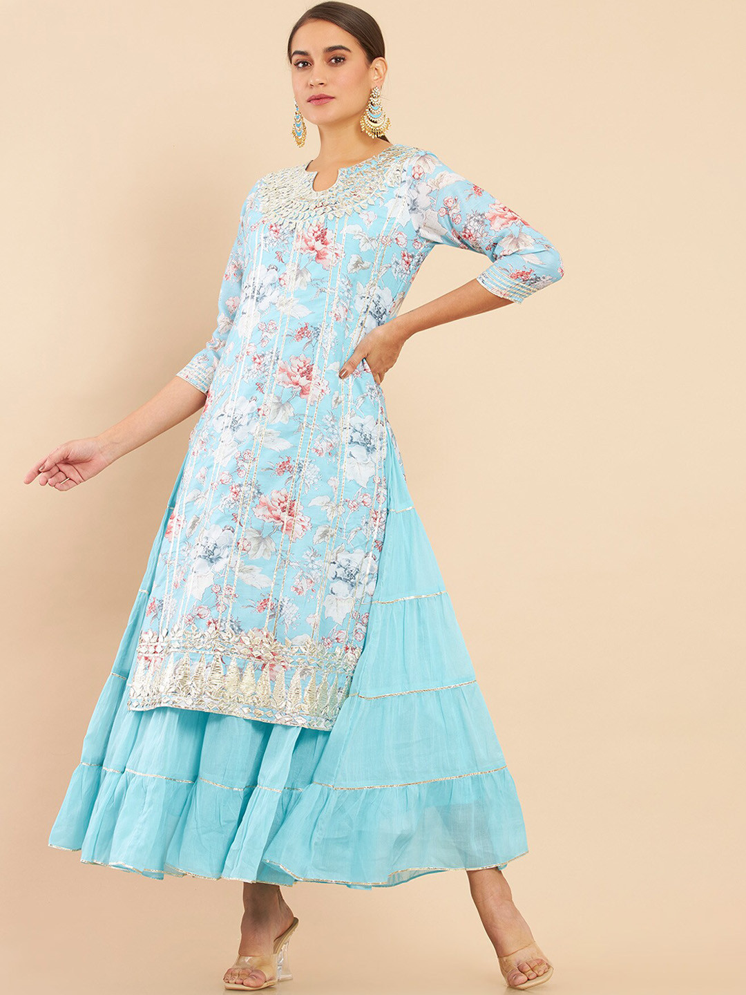Soch Women Blue Floral Gotta Patti Pastels Anarkali Kurta