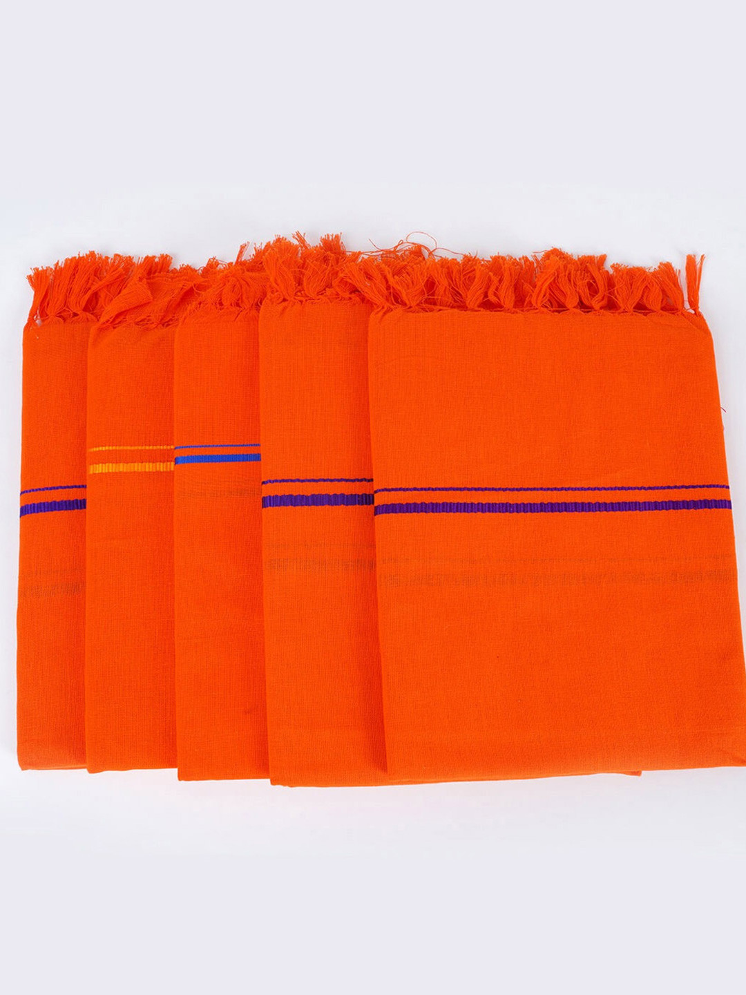 Ramraj Pack of 5 Cotton Striped Orange 150 GSM Towel Set