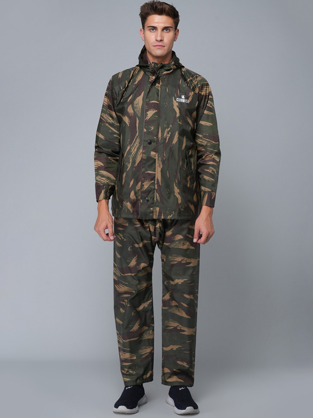 THE CLOWNFISH Ranger Green Camouflage Print Double Layer Rain Suit