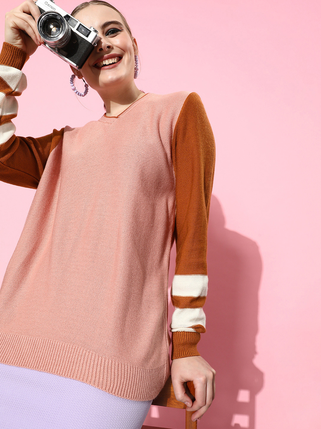 Mast & Harbour Women Dusty Pink College Cool Whipped for Varsity Pullover