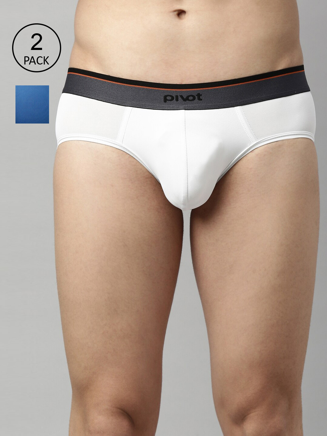 pivot Pack of 2 Men Blue & White Solid Briefs