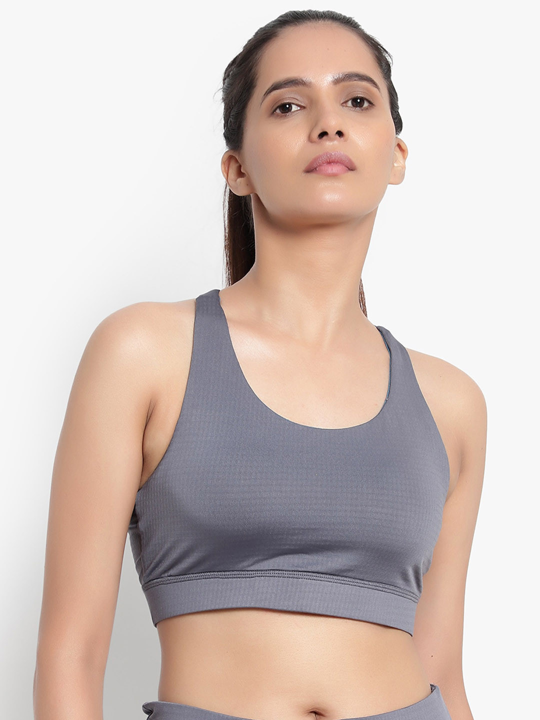 Wearjukebox Grey Solid Removable Padding Workout Bra