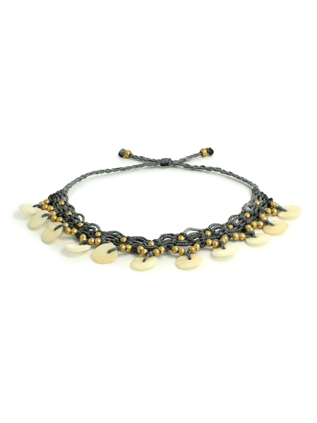 EL REGALO Off White & Grey Beaded Anklet
