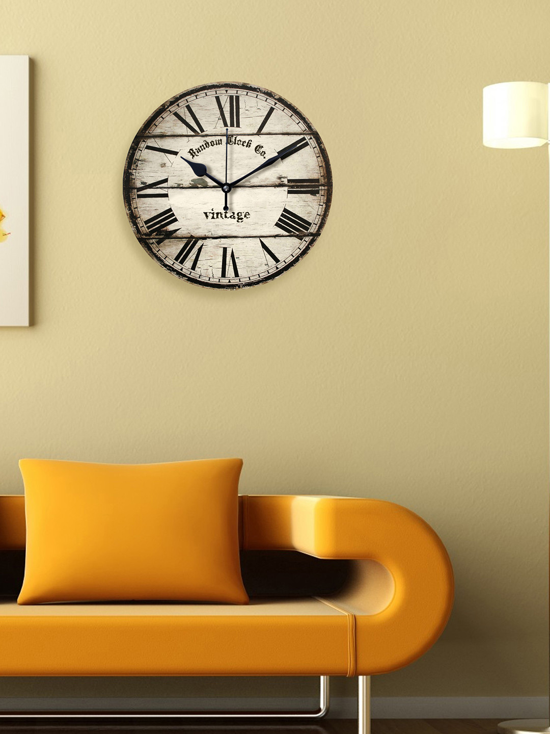 RANDOM Beige MDF Large Display Round Battery Analogue Wall Clock-34cm
